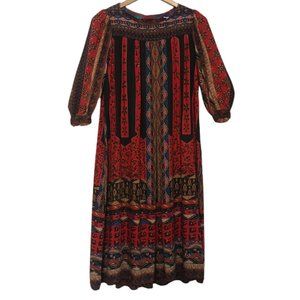Jackie Bernard Women's Boho Multicolored Aztec 3/4 Puff Sleeve Kaftan Dress 8